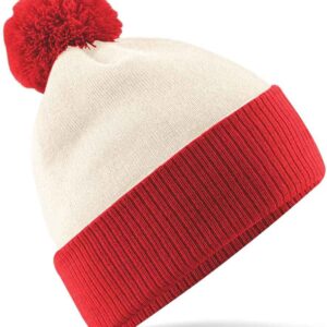 Beechfield Snowstar® Two Tone Beanie | Off White/Bright Red