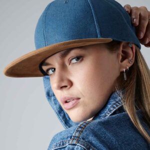 Beechfield Suede Peak Snapback Cap | Denim Blue