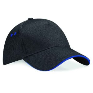 Beechfield Ultimate 5 Panel Cap with Sandwich Peak | Black/Bright Royal