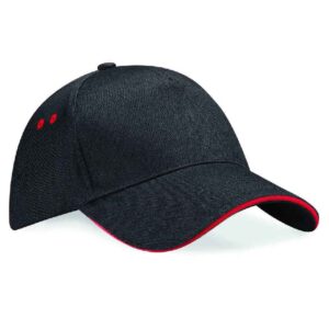 Beechfield Ultimate 5 Panel Cap with Sandwich Peak | Black/Classic Red