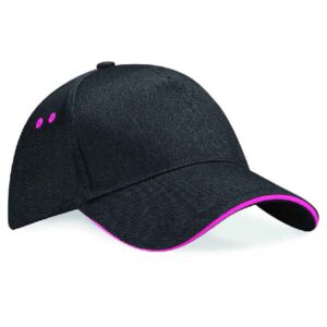 Beechfield Ultimate 5 Panel Cap with Sandwich Peak | Black/Fuchsia