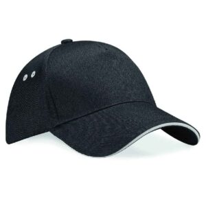 Beechfield Ultimate 5 Panel Cap with Sandwich Peak | Black/Light Grey