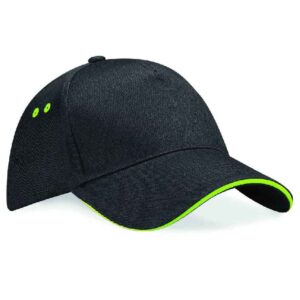 Beechfield Ultimate 5 Panel Cap with Sandwich Peak | Black/Lime Green