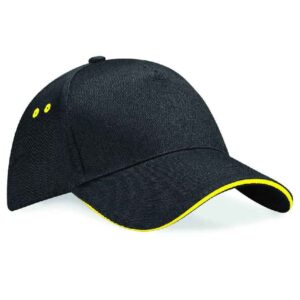 Beechfield Ultimate 5 Panel Cap with Sandwich Peak | Black/Yellow