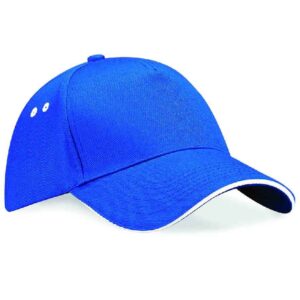 Beechfield Ultimate 5 Panel Cap with Sandwich Peak | Bright Royal/White