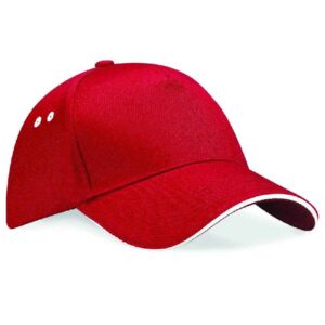 Beechfield Ultimate 5 Panel Cap with Sandwich Peak | Classic Red/White