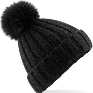 Beechfield Verbier Fur Pop Pom Beanie | Black