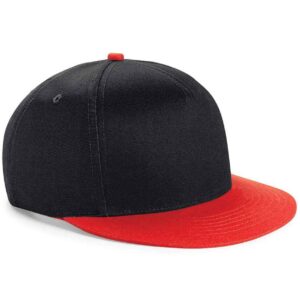Beechfield Youth Snapback Cap | Black/Bright Red