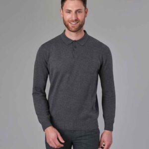 Brook Taverner Casper Knitted Long Sleeve Polo Shirt | Charcoal