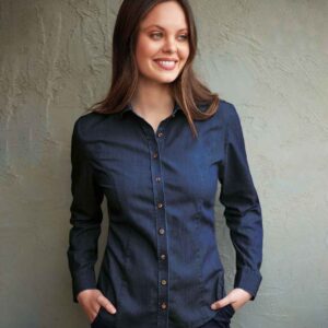 Brook Taverner Ladies Banff Long Sleeve Chambray Shirt | Denim