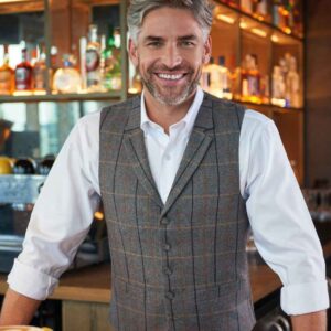 Brook Taverner Memphis Waistcoat | Grey Brown Check