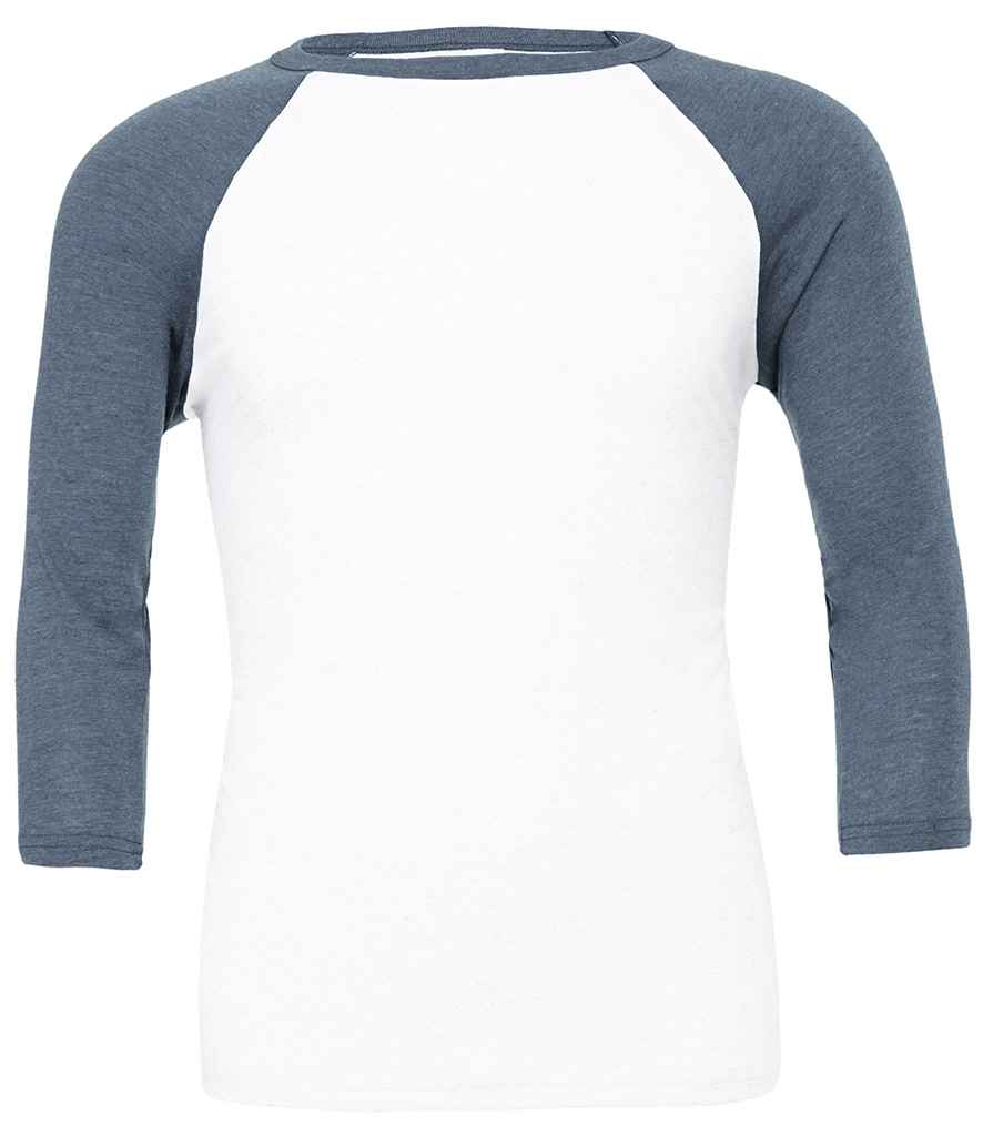 Canvas Unisex 3/4 Sleeve Baseball T-Shirt | White/Denim Tri-Blend