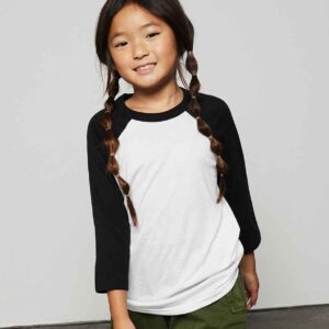 Canvas Youths 3/4 Sleeve Baseball T-Shirt | White/Black