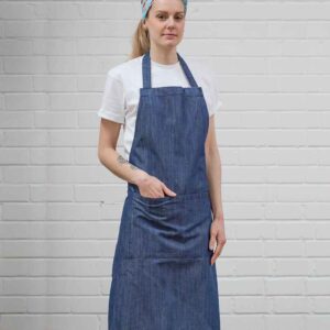 Dennys Cross Dyed Denim Bib Apron with Pocket | Light Blue Denim