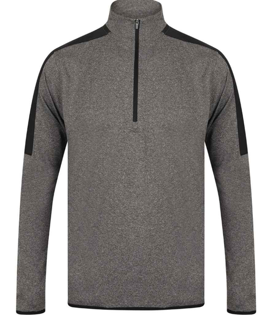Finden and Hales Contrast Zip Neck Midlayer Top | Grey Marl/Black