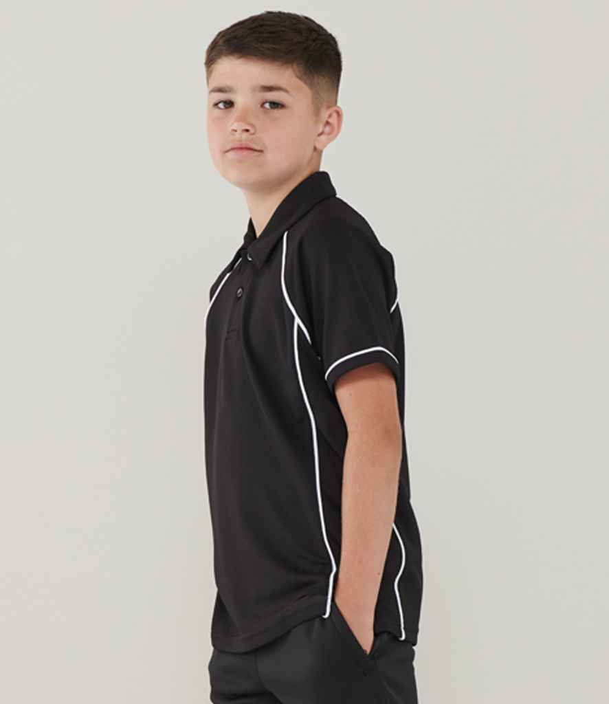 Finden and Hales Kids Performance Piped Polo Shirt | Black/White - Image 2