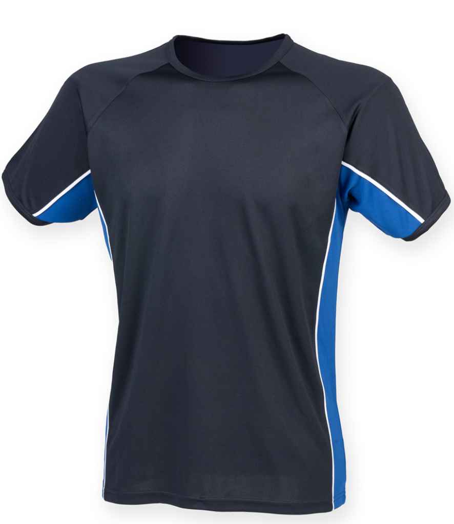Finden and Hales Performance Panel T-Shirt | Navy/Royal Blue/White