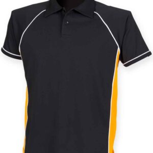 Finden and Hales Performance Piped Polo Shirt | Black/Amber/White