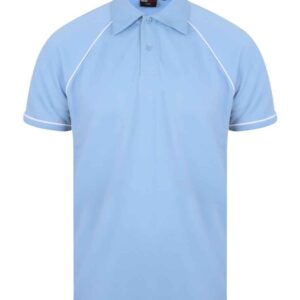 Finden and Hales Performance Piped Polo Shirt | Sky Blue/Navy/White