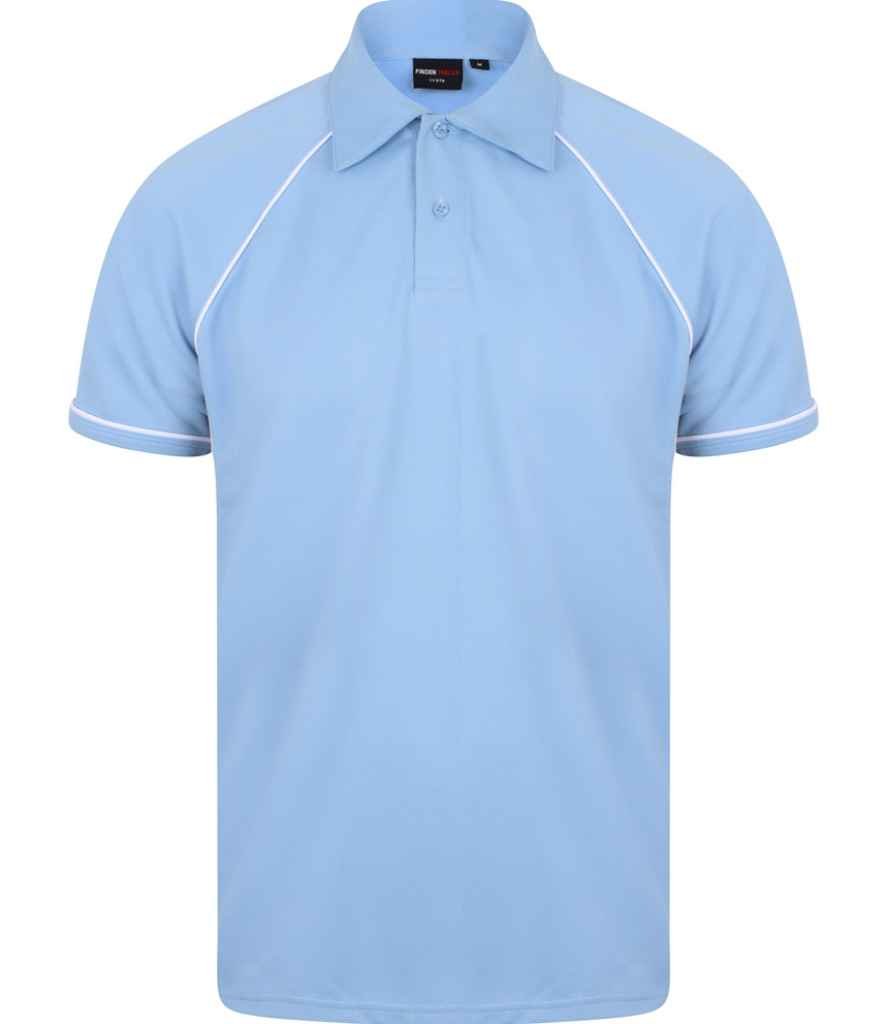 Finden and Hales Performance Piped Polo Shirt | Sky Blue/Navy/White