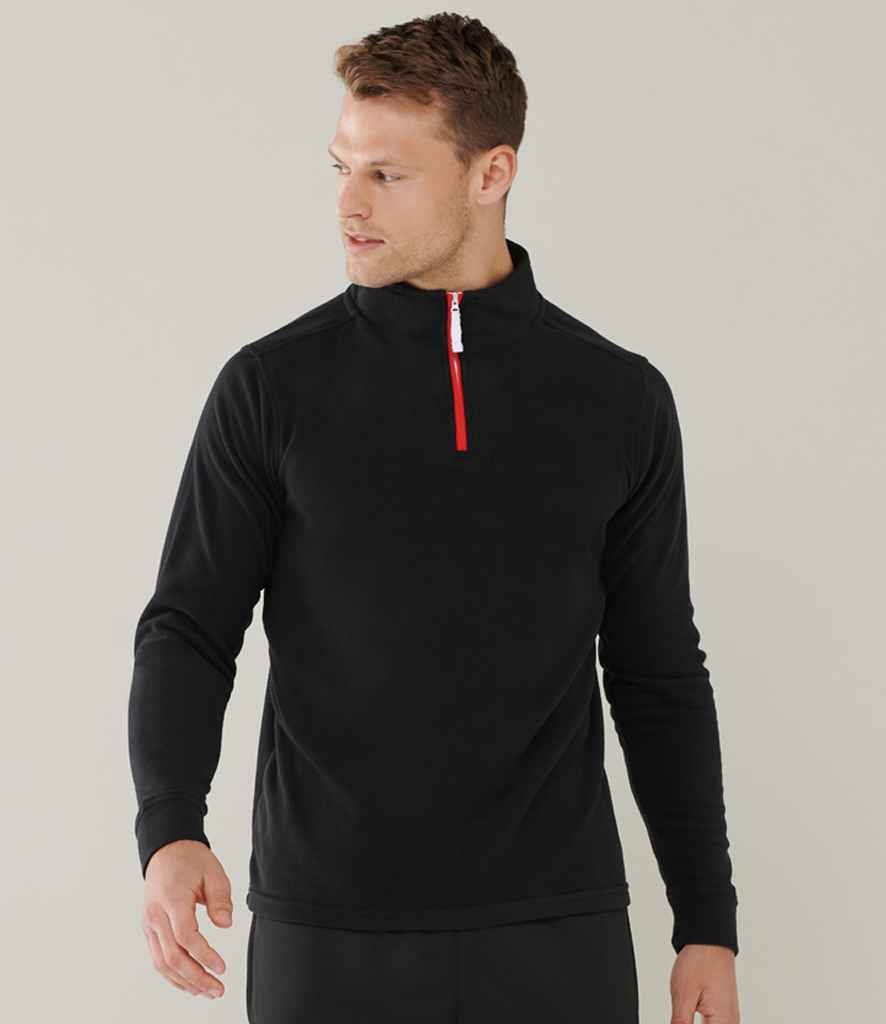 Finden and Hales Zip Neck Piped Micro Fleece | Black/Red