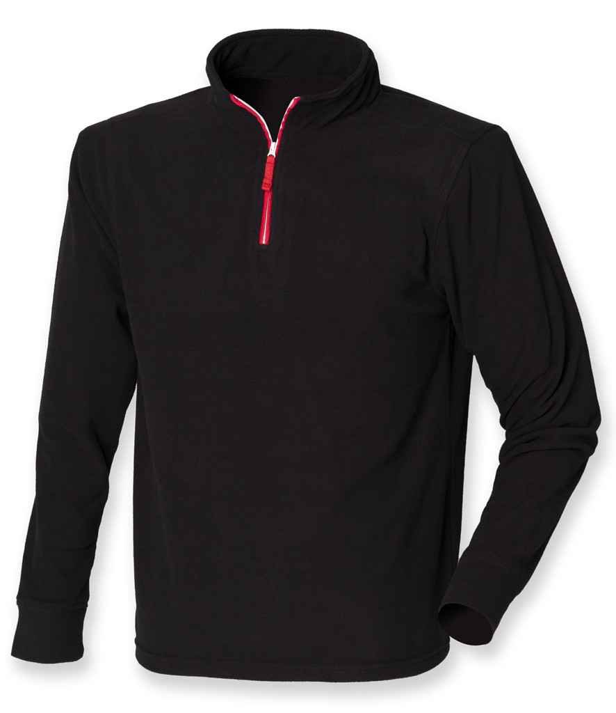 Finden and Hales Zip Neck Piped Micro Fleece | Black/Red - Image 2
