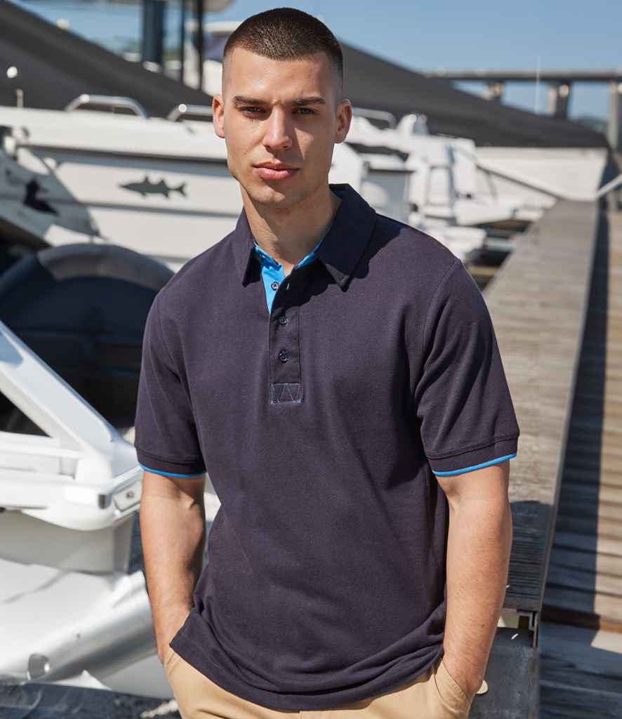 Front Row Contrast Cotton Piqué Polo Shirt | Navy/Marine Blue