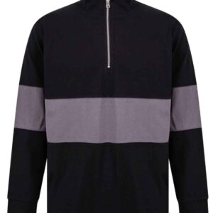 Front Row Panelled 1/4 Zip Neck Top | Black/Charcoal