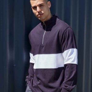 Front Row Panelled 1/4 Zip Neck Top | Navy/White