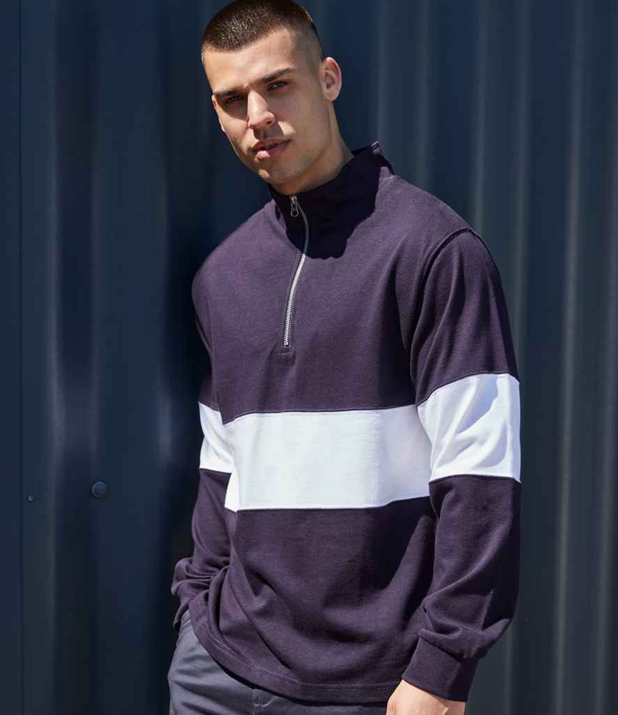 Front Row Panelled 1/4 Zip Neck Top | Navy/White