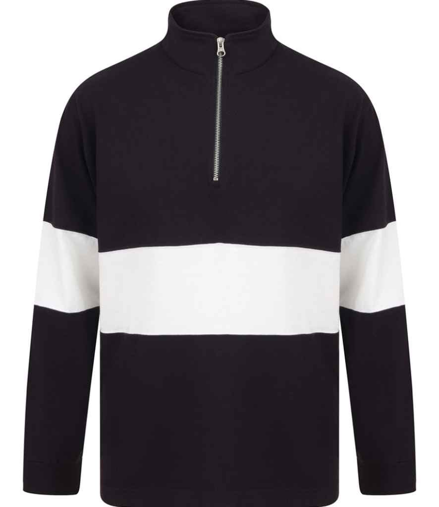 Front Row Panelled 1/4 Zip Neck Top | Navy/White - Image 2