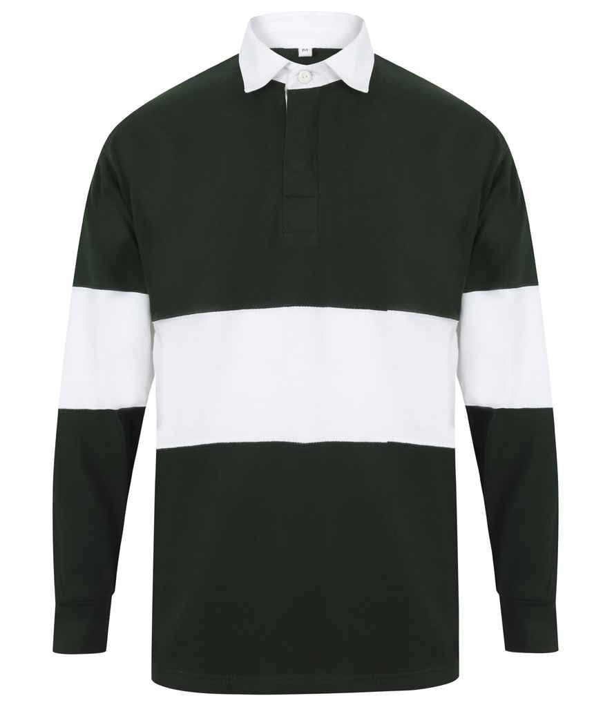Front Row Panelled Rugby Shirt | Bottle Green/White - Image 2