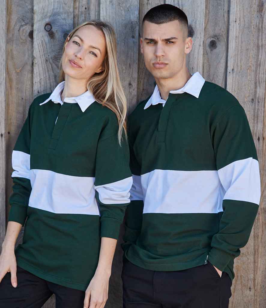 Front Row Panelled Rugby Shirt | Bottle Green/White