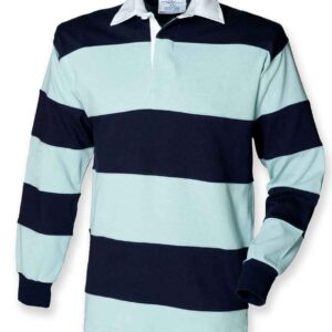 Front Row Sewn Stripe Rugby Shirt | Duck Egg/Navy