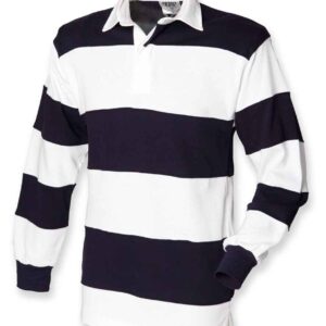 Front Row Sewn Stripe Rugby Shirt | White/Navy