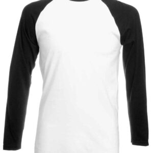 Fruit of the Loom Contrast Long Sleeve Baseball T-Shirt | White/Black