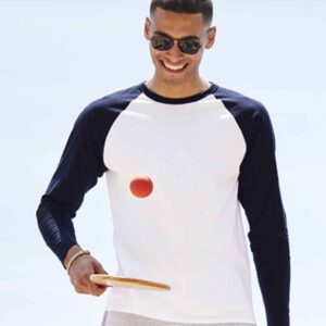 Fruit of the Loom Contrast Long Sleeve Baseball T-Shirt | White/Deep Navy