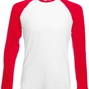 Fruit of the Loom Contrast Long Sleeve Baseball T-Shirt | White/Red