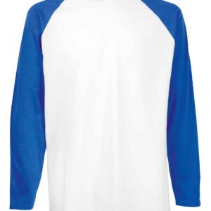 Fruit of the Loom Contrast Long Sleeve Baseball T-Shirt | White/Royal Blue