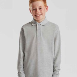 Fruit of the Loom Kids Long Sleeve Poly/Cotton Piqué Polo Shirt | Heather Grey