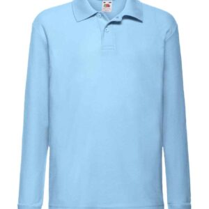 Fruit of the Loom Kids Long Sleeve Poly/Cotton Piqué Polo Shirt | Sky Blue