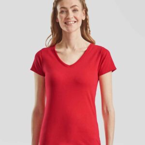 Fruit of the Loom Lady Fit Value V Neck T-Shirt | Red