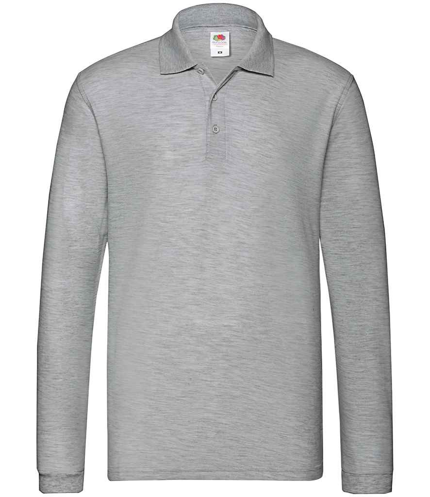 Fruit of the Loom Premium Long Sleeve Cotton Piqué Polo Shirt | Athletic Heather - Image 2