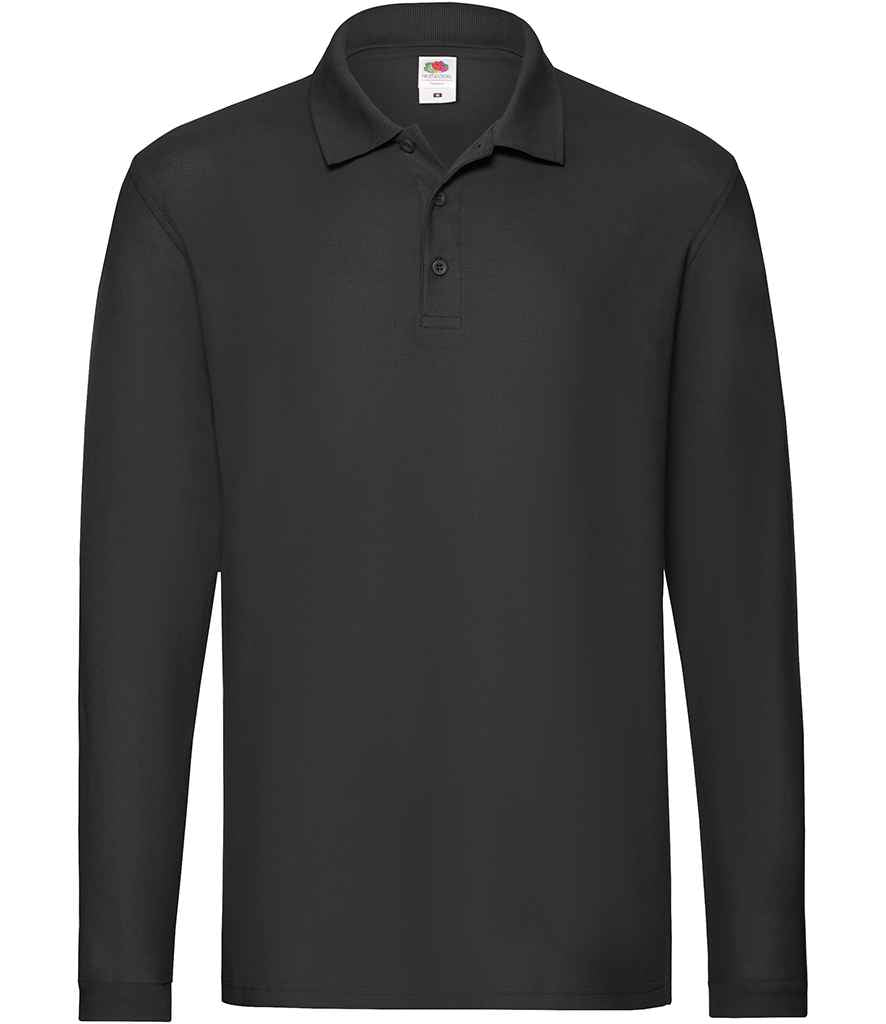 Fruit of the Loom Premium Long Sleeve Cotton Piqué Polo Shirt | Black