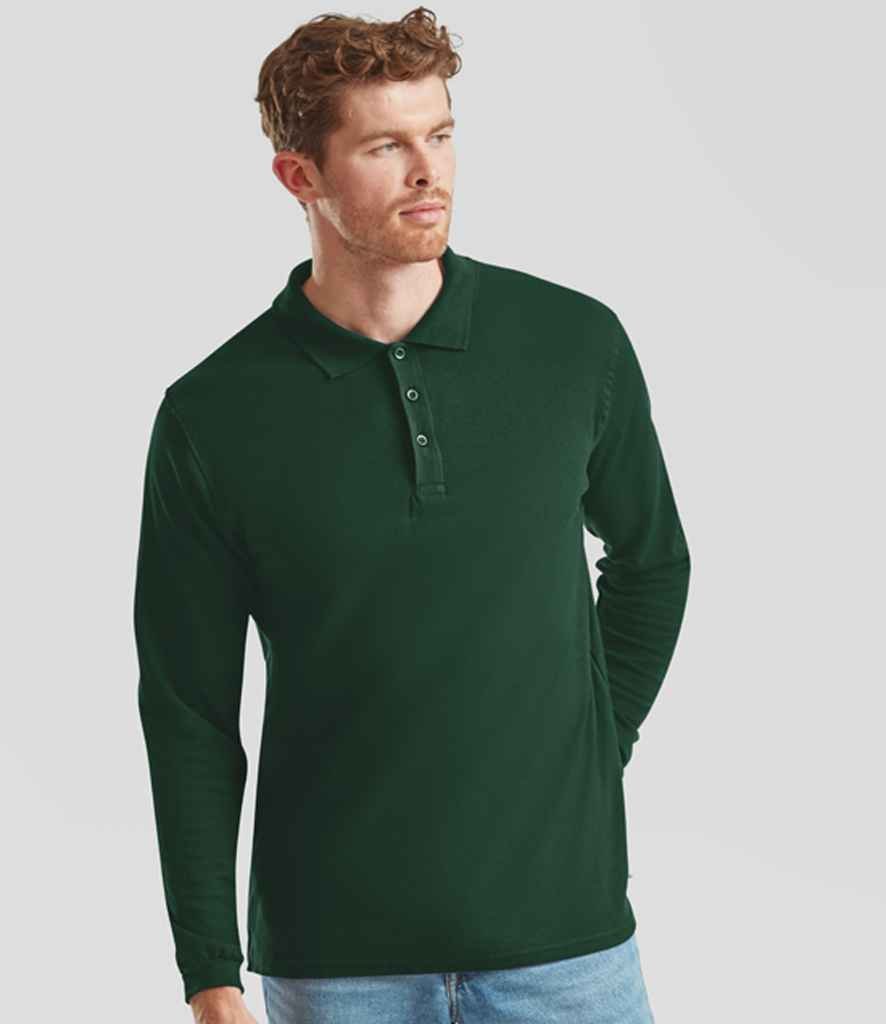 Fruit of the Loom Premium Long Sleeve Cotton Piqué Polo Shirt | Forest Green - Image 3