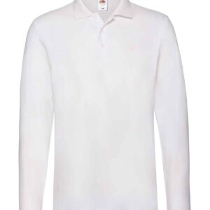 Fruit of the Loom Premium Long Sleeve Cotton Piqué Polo Shirt | White