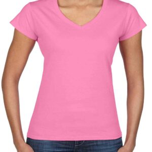 Gildan Ladies SoftStyle® V Neck T-Shirt | Azalea