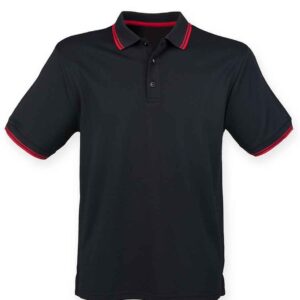 Henbury Coolplus® Tipped Polo Shirt | Black/Red