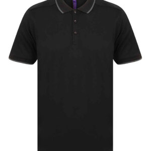 Henbury HiCool® Tipped Polo Shirt | Black/Charcoal