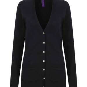Henbury Ladies Cotton Acrylic V Neck Cardigan | Navy